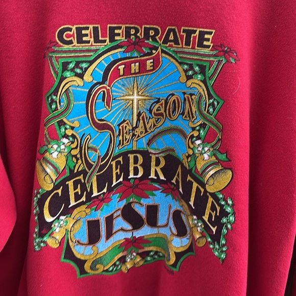 Vintage Christmas Red Celebrate Jesus Men's crewneck sweatshirt Size Large - Picture 2 of 6